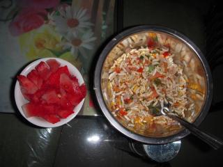 Watermelon and Bhel-an Indian snack